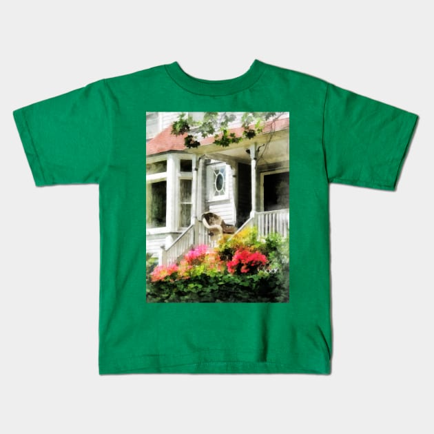 Spring - Azaleas by Porch With Wicker Chair Kids T-Shirt by SusanSavad